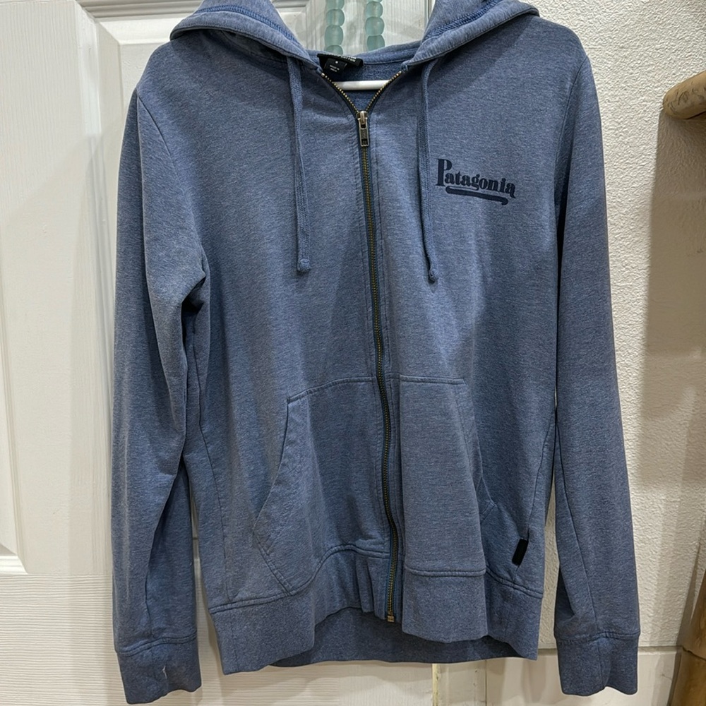 Patagonia Women’s Cotton Hooded Zip-Up Sweatshirt Blue Small Surf